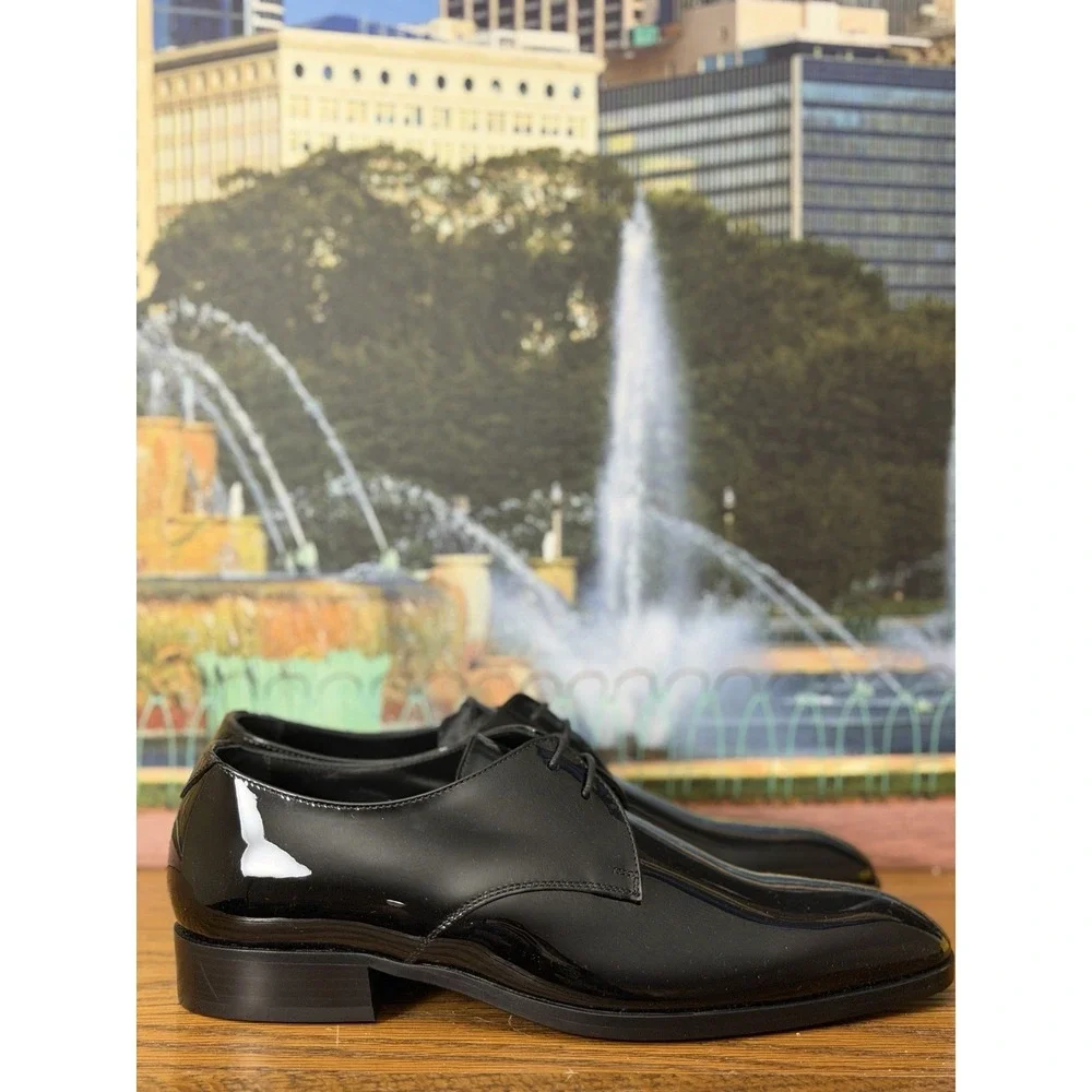 New SAINT LAURENT Paris Black Patent Leather DEVON 25 DERBY